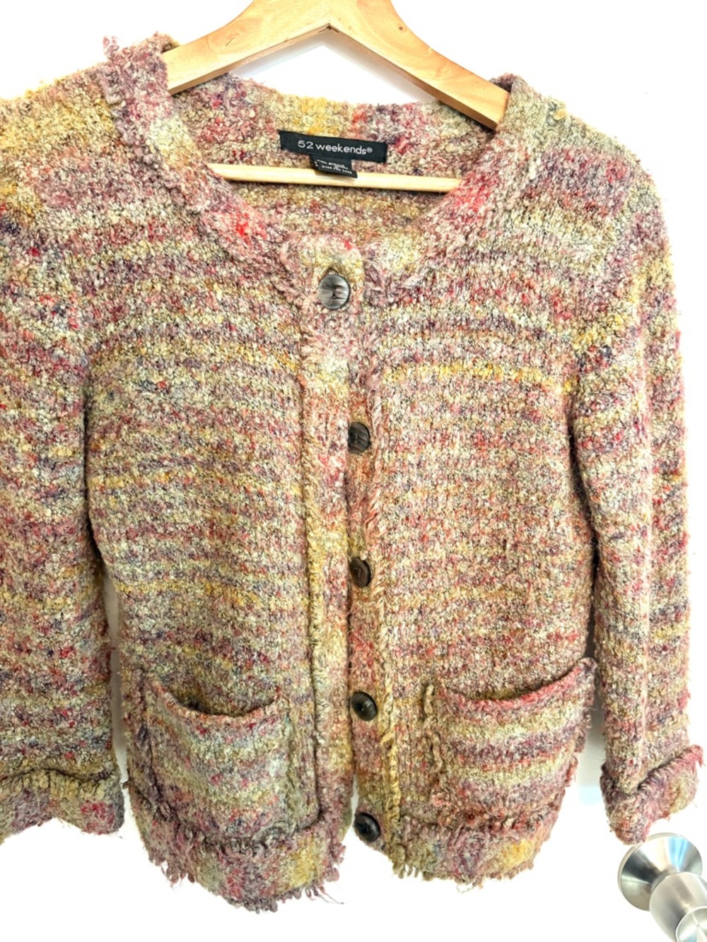 52 Weekends Multicolor Bouclé Button-Front Cardigan - Picture 5 of 5